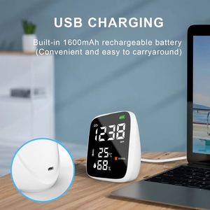 Détecteur de CO2 compact HEDAO Mini USB rechargeable DM1308B, moniteur de température et d'humidité, surveillance du CO2 en temps réel en intérieur - Product Image 5