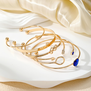 6pcs <b>Crystal</b> Peach Heart Open Charm Bangle <b>Bracelet</b> Set Multi-layer Infinity Heart Knot <b>Bracelet</b> <b>for</b> <b>Women</b> Jewelry - Product Image 4
