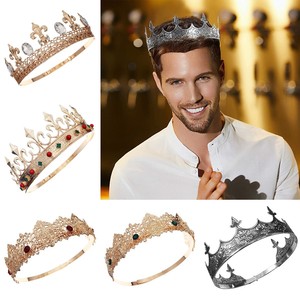 Accessoires de cheveux d'anniversaire <span class=keywords><strong>Prince</strong></span> Halloween Cosplay rétro doré roi <span class=keywords><strong>couronne</strong></span> diadème strass <span class=keywords><strong>couronne</strong></span> royale pour hommes petit ami cadeau - Product Image 2