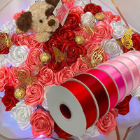 Ruban en satin de haute qualité, double face rose et rouge, 1,5 pouce, rouleau de 100 yards, 4 cm, roses éternelles, 100% polyester