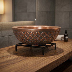 Lavabo rond de luxe en cuivre à double paroi Delicate Metals DS-217, finition cuivre antique, 40 cm, lavabo à poser, gaufré, durable - Product Image 6