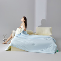 Ensemble de couvertures d'été en coton soyeux à motif uni, comprenant une couette climatisante et un drap-housse, quatre pièces, lavable en machine