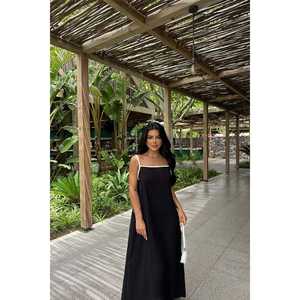 Robe longue noire sans bretelles à col halter, style vintage floral en spandex avec fermeture éclair décorative, taille empire, style romantique et doux pour l'été - Product Image 3