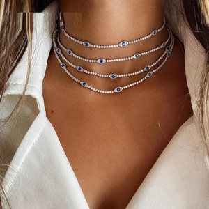 Kalung Gelang rantai tenis mata bentuk Iblis Turki kecil 2MM tipis Cz Set perhiasan jimat cantik lucu - Product Image 1