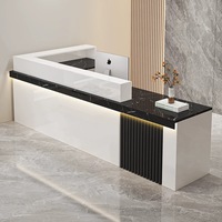 Mostrador de Recepción Moderno en Forma de L con Luz LED y Frente de Mármol para Oficina, Hotel, Salón de Belleza, Spa