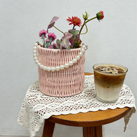 Paniers à fleurs en rotin tressé à la main avec poignées en perles, paniers de décoration de mariage, boîte d'emballage cadeau pour la maison