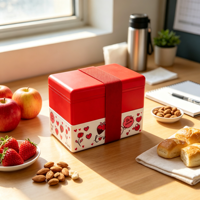 Boîte à bento en plastique à 2 étages avec motif personnalisé, réutilisable, portable, compatible micro-ondes, pour pique-nique, bureau, école, voyage