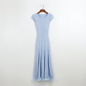 GX8065 <span class=keywords><strong>Robe</strong></span> longue en maille à <span class=keywords><strong>manches</strong></span> <span class=keywords><strong>courtes</strong></span> de haute qualité pour femmes, vêtements d'<span class=keywords><strong>été</strong></span>, boutique, <span class=keywords><strong>robe</strong></span> de soirée sexy, patchwork en dentelle, maxi robes - Product Image 3