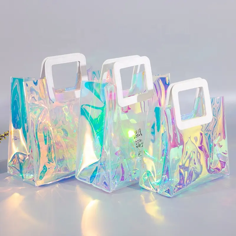 Ladies Fashion New Holographic Transparent PVC Shopping Tote Bag Custom