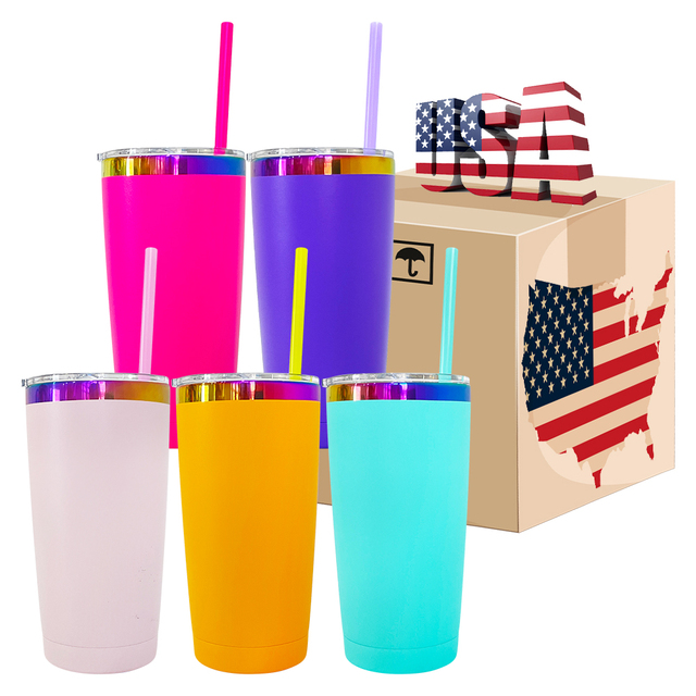 USA 20oz Stainless Steel Car Tumbler Mirror rainbow Underneath Vacuum Thermo Mug with Color Straw for Custom Holographic Laser