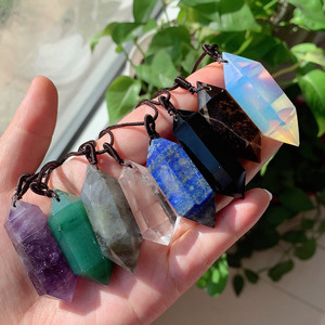 Colgante Hexagonal de péndulo con forma de bala para hombre y mujer, <span class=keywords><strong>collar</strong></span> con <span class=keywords><strong>amuleto</strong></span> de piedra Natural grande, amatista de cristal, energía obsidiana de <span class=keywords><strong>cuarzo</strong></span> <span class=keywords><strong>rosa</strong></span> - Product Image 1