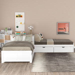 Lit de rangement rembourré blanc avec tiroirs sous le lit pour chambre à coucher, enfants, adultes, personnes âgées - Product Image 2