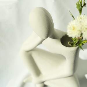 Jarrón de Piso de Cerámica Blanca Moderna y Sencilla, Escultura Abstracta de Pensador, Jarrón de Porcelana Retro para Hogar, Bodas, Floreros, Jarrones, Hoteles - Product Image 5