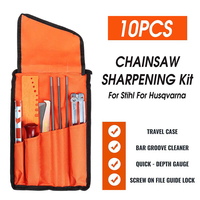 10 pièces ensemble d'affûtage de scie à chaîne manche en bois dur rond plat fichier barre de guidage affûteur de fichiers outils tronçonneuse fichier sac de rangement trousse à outils