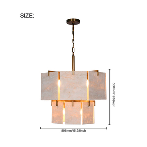 Natural Travertine Chandelier Modern 2-Tier Stone Pendant Light Hanging <b>Lighting</b> for Hotel & Restaurant <b>Decor</b> Living Room - Product Image 6