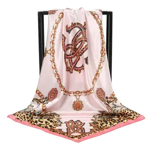 Оптовая продажа, квадратный шарф, модный Шелковый шарф с принтом для женщин, на заказ, роскошные головные уборы 90*90 см, женские атласные винтажные шарфы