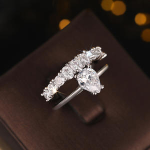 Neue wasser tropfen förmige Zirkon ring Mode und exquisite Verlobung 2-teiliges Set Paar Ring Modeschmuck Zubehör - Product Image 4