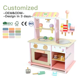 Simulación de simulación de madera para hacer helados, tienda de postres, juego colorido, juguetes de rol Montessori, juego de <span class=keywords><strong>helado</strong></span> de madera para niños - Product Image 1