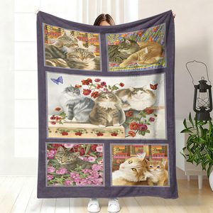 Couverture en flanelle motif chat de dessin animé mignon, plaid léger et respirant pour la sieste, idéal pour les voyages et le camping, impression personnalisée OEM ODM - Product Image 5
