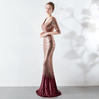 16116 # femmes Muslinus col en V profond maille couture longue gland mousseux fendu robe formelle