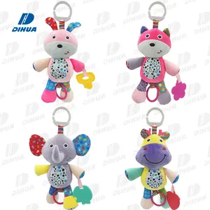 Cloche suspendue en peluche pour bébé, jouets en peluche, Animal de dessin animé, peluche douce, pendentif apaisant, jouet pour bébé-lapin/renard/éléphant/vache