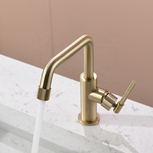 Robinet de lavabo industriel en laiton doré brossé, entièrement en cuivre, robinet de toilette, mélangeur de salle de bain - Product Image 3