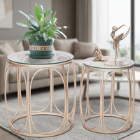 Ensemble de tables d'appoint gigognes rondes modernes et classiques pour salon, 2 tables en métal doré et verre trempé