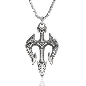 Yunnique – collier avec pendentif trident de Neptune en acier inoxydable pour hommes, design d'épée géométrique rétro, bijoux cadeau - Product Image 1