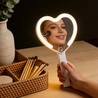 Espejos de Mano con Forma de Corazón de Diferentes Tamaños, Personalizados, al por Mayor, Espejo de Mano Compacto con LED en Forma de Corazón para San Valentín, Portátil