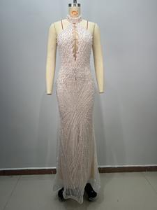 Lüks beyaz pullu Mermaid abiye kadınlar Halter boyun Backless resmi elbisesi zarif Sparkly boncuklu uzun parti balo elbise - Product Image 2
