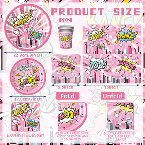 Meilleures ventes : Ensemble de fournitures pour fête d'anniversaire sur le thème des bandes dessinées roses avec vaisselle Pop Art pour la décoration de fête de fille - Product Image 5