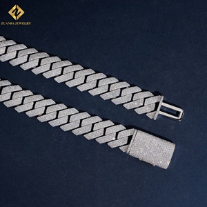 Cadena de Eslabones Geométricos, Joyería de Lujo, Chapado en Rodio, Plata 925, Collar de Moissanita, Venta al por Mayor, Cadena Cubana Fina - Product Image 2
