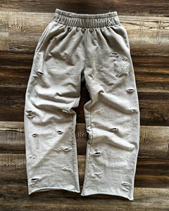Calça de moletom empilhada personalizada para homens, calça de moletom com borda de corte desgastado, calça de moletom 100% algodão e tecido, feita por Hip Hop, fabricante - Product Image 1