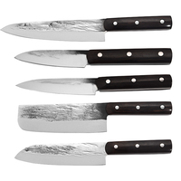 Couteau de chef japonais en acier inoxydable 7Cr17mov, martelé à la main, ensemble de 5 couteaux avec manche en ébène