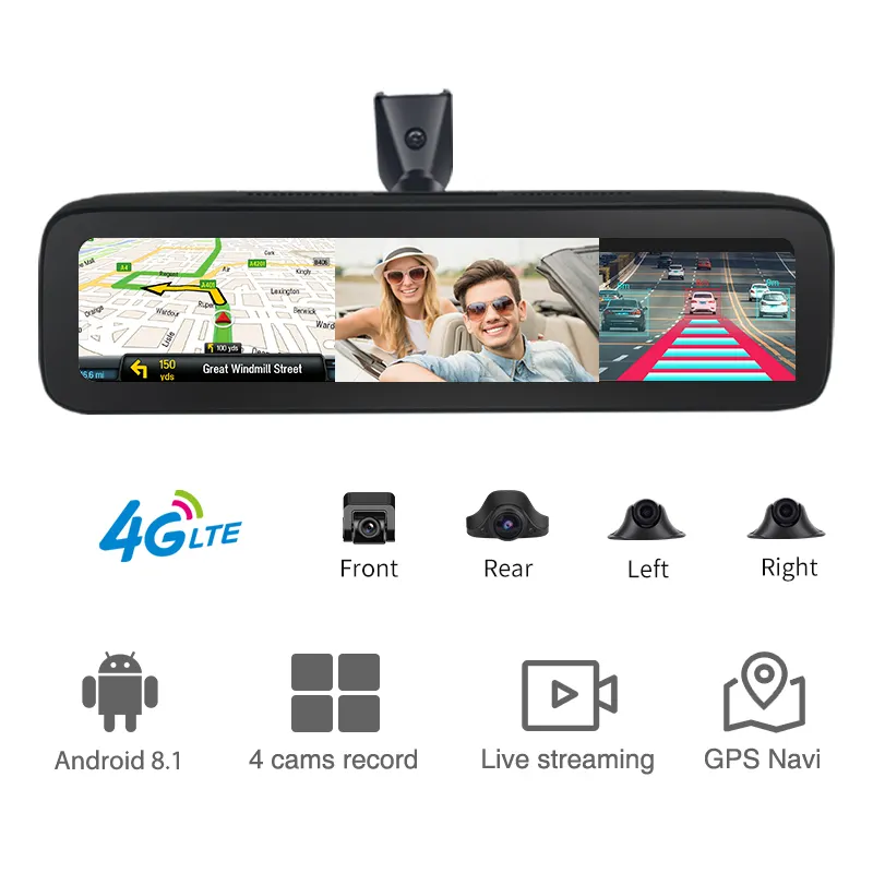 T88 kamera mobil 4g, dengan 4 kamera perekam android 8.1 2 + 32g cocok cmsv6 untuk manajemen armada dengan wifi navigasi gps adas fit 9-36v