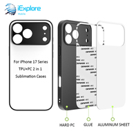 Coque de téléphone antichoc en aluminium 2-en-1 TPU+PC vierge par sublimation iExplore pour iPhone 17 Pro Max S26 Ultra Redmi 15A