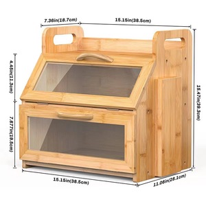 กล่องขนมปังไม้ไผ่สองชั้นพร้อมประตูกระจก ตู้เก็บของบนเคาน์เตอร์ครัว - Product Image 4