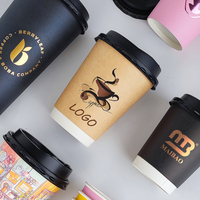 Impression personnalisée 8oz 10oz 32 oz Gobelets en papier à emporter pour café et liquides avec support de support Couvercles de gobelets en plastique jetables pour boissons chaudes