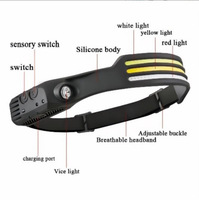 QXMOVING Lampu Kepala LED Mini COB Sensor Gerak Silikon Lembut Tahan Air Portabel untuk Luar Ruangan, Dapat Diisi Ulang USB, untuk Berkemah, Dilengkapi Lampu Merah
