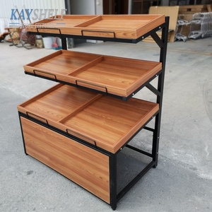 Góndola modular de madera y metal, estructura de acero, Isla de una cara, estante de exhibición para verduras y frutas de supermercado - Product Image 3