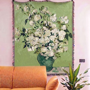 Tapiz Artístico Multifuncional de Poliéster y Algodón con Diseño de Rosas Blancas de <span class=keywords><strong>Van</strong></span> <span class=keywords><strong>Gogh</strong></span>, Pintura al Óleo Floral, para Sofá y Cama - Product Image 1