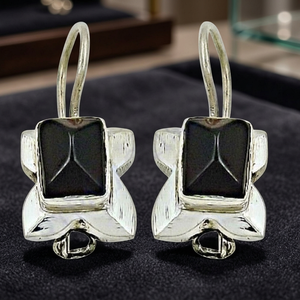 Geometric 925 <b>Silver</b> <b>Stud</b> Earrings Garnet Bezel Setting Minimalist Luxury Women's Jewelry <b>Silver</b> Plated Wedding Everyday Wear - Product Image 1