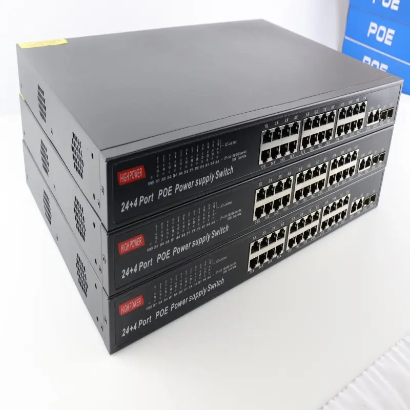 Solusi Fttx Harga Murah Kualitas baik untuk Cctv Splitter injektor 2km 25km 850 1310 Sc Sfp Media konverter Poe Switch 24 Port