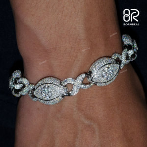 8" 20Mm Cuban Link Chain Moissanite <b>Bracelet</b> <b>Charm</b> Luxury Evil's Eyes Round Brilliant Cut 925 <b>Silver</b> VVS Iced Out Cuban Chain - Product Image 2