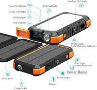 Batterie externe portable 20000mAh Li-Polymère étanche avec 3 panneaux solaires pliables supplémentaires, double USB, 74Wh, charge rapide sans fil pour téléphone portable