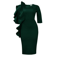 Robes de Soirée Élégantes pour l'Église, Moulantes, Col Rond, Manches Mi-Longues, Volants Asymétriques, Taille Haute, Idéales pour les Fêtes et les Occasions Spéciales, Tenues de Travail