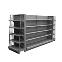Étagère de présentation métallique robuste réglable double face à 5 niveaux pour supermarché, épicerie et magasin de proximité