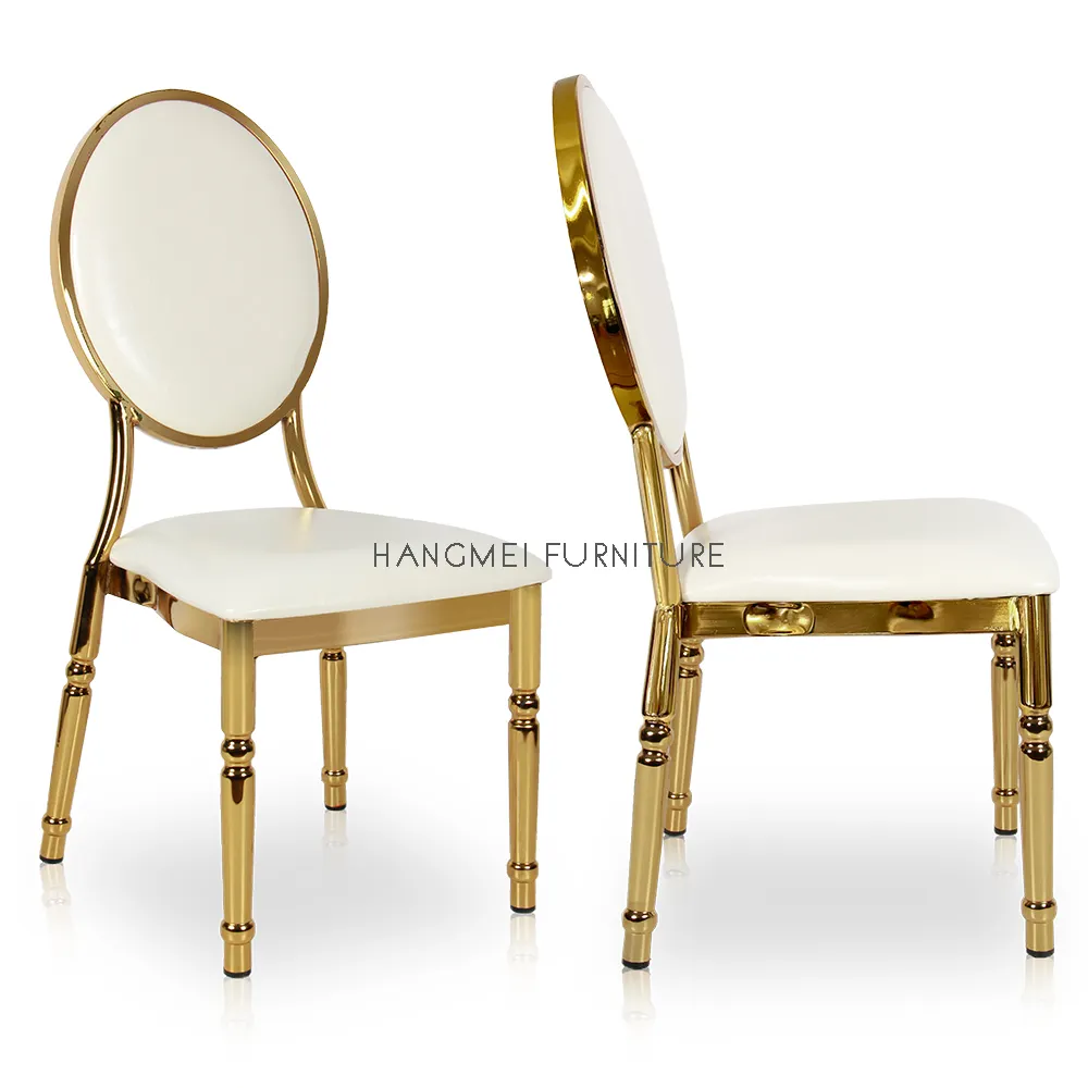 Mobili per Hotel placcatura in oro sedia da pranzo per matrimoni in pelle bianca sedia impilabile per banchetti per eventi