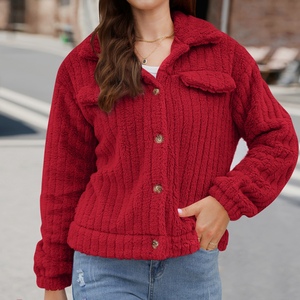 เสื้อคาร์ดิแกนผ้าฟลีซแบบมีปกสำหรับผู้หญิง คอลเลคชั่นใหม่ประจำฤดูใบไม้ร่วง/ฤดูหนาว แฟชั่นแบบสั้น - Product Image 2