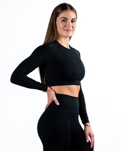 Camiseta Deportiva de <span class=keywords><strong>Manga</strong></span> <span class=keywords><strong>Larga</strong></span> para Mujer, Cuello Redondo, Sin Costuras, Transpirable, Elástica, Corta, Duradera y Cómoda, para Pilates, Yoga y Gimnasio, OEM/ODM - Product Image 1